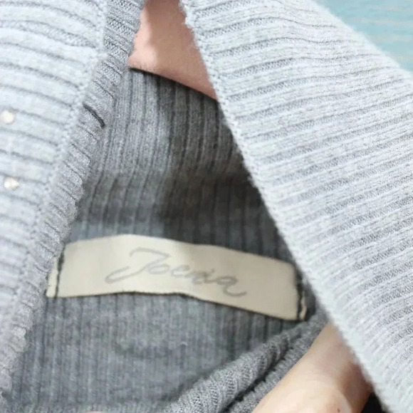 Gray Rhinestone Sparkle Dressy Joenia Wool Lana Sweater Soft Stretchy Knit - Picture 9 of 9